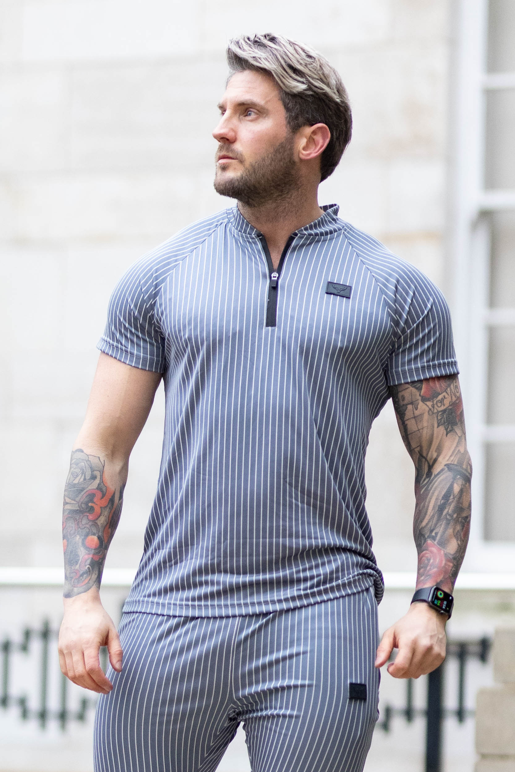 Broncoo Grey Stripe Polo