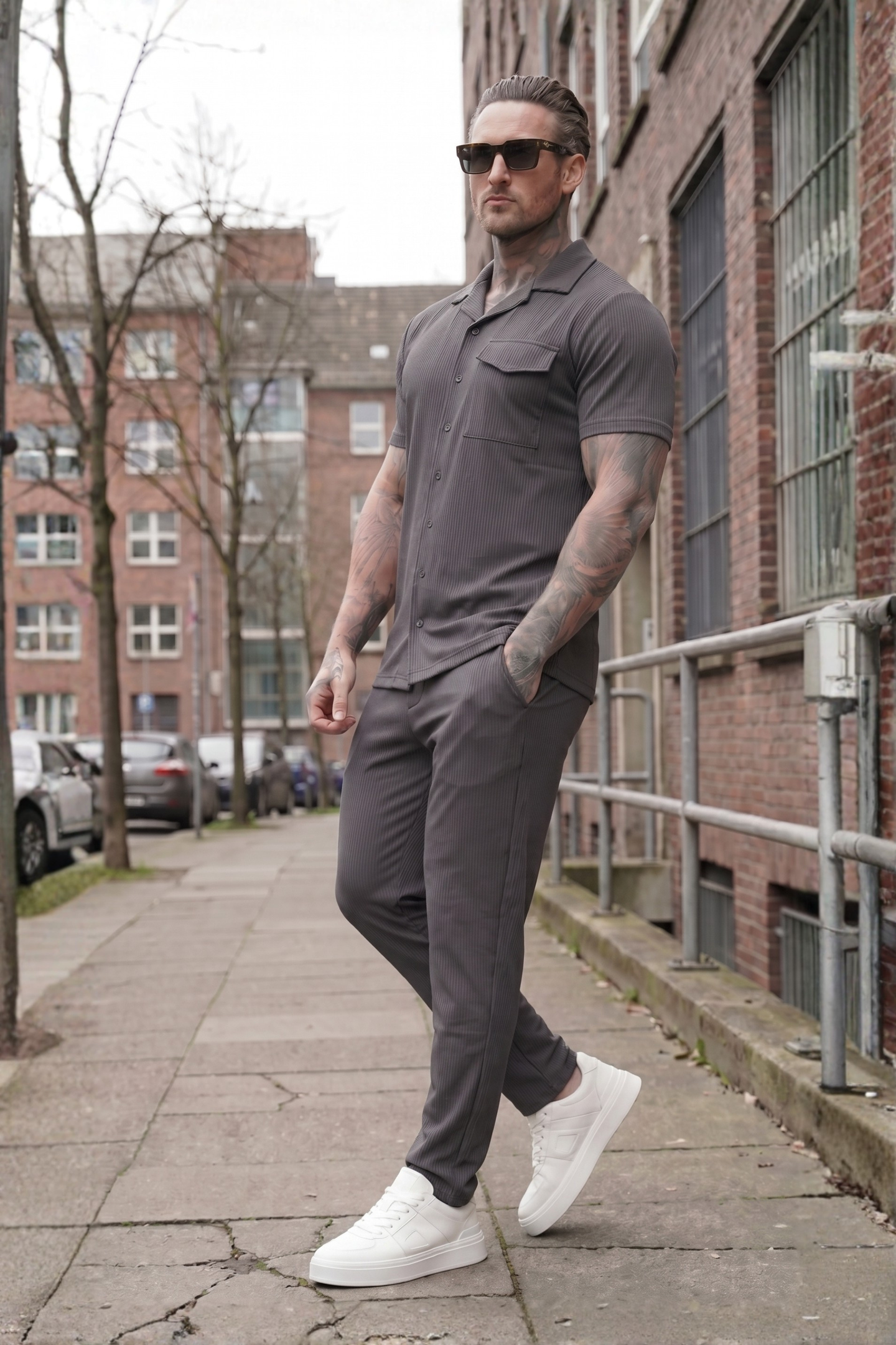 Charcoal Essential Button Up Set