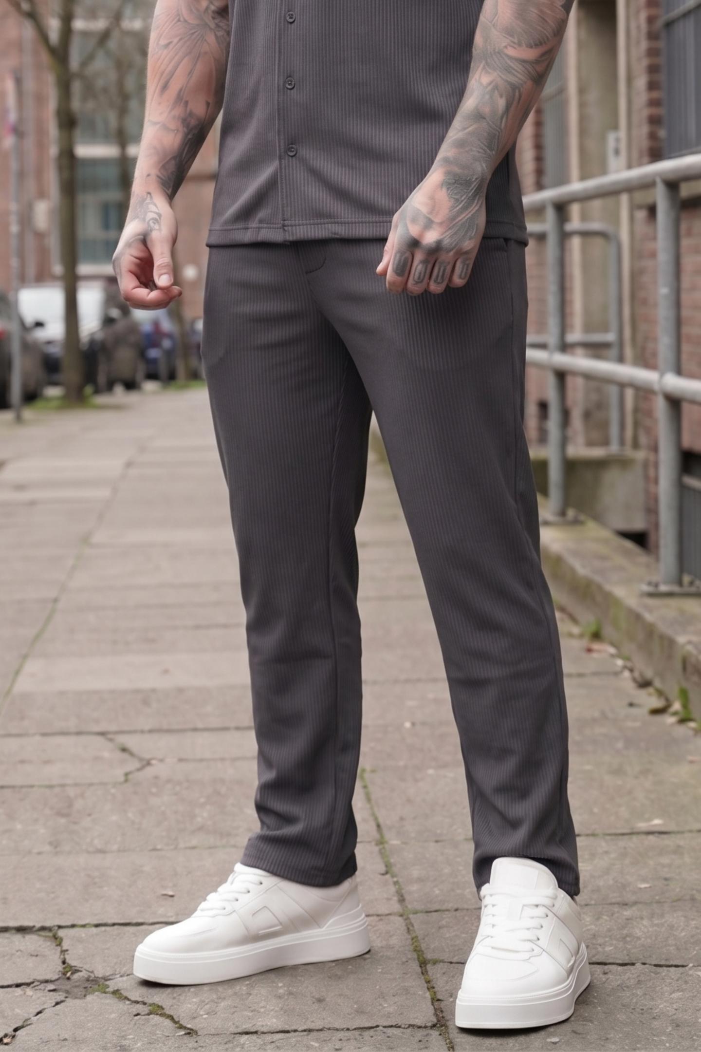 Charcoal Essential Button Up Set Trouser
