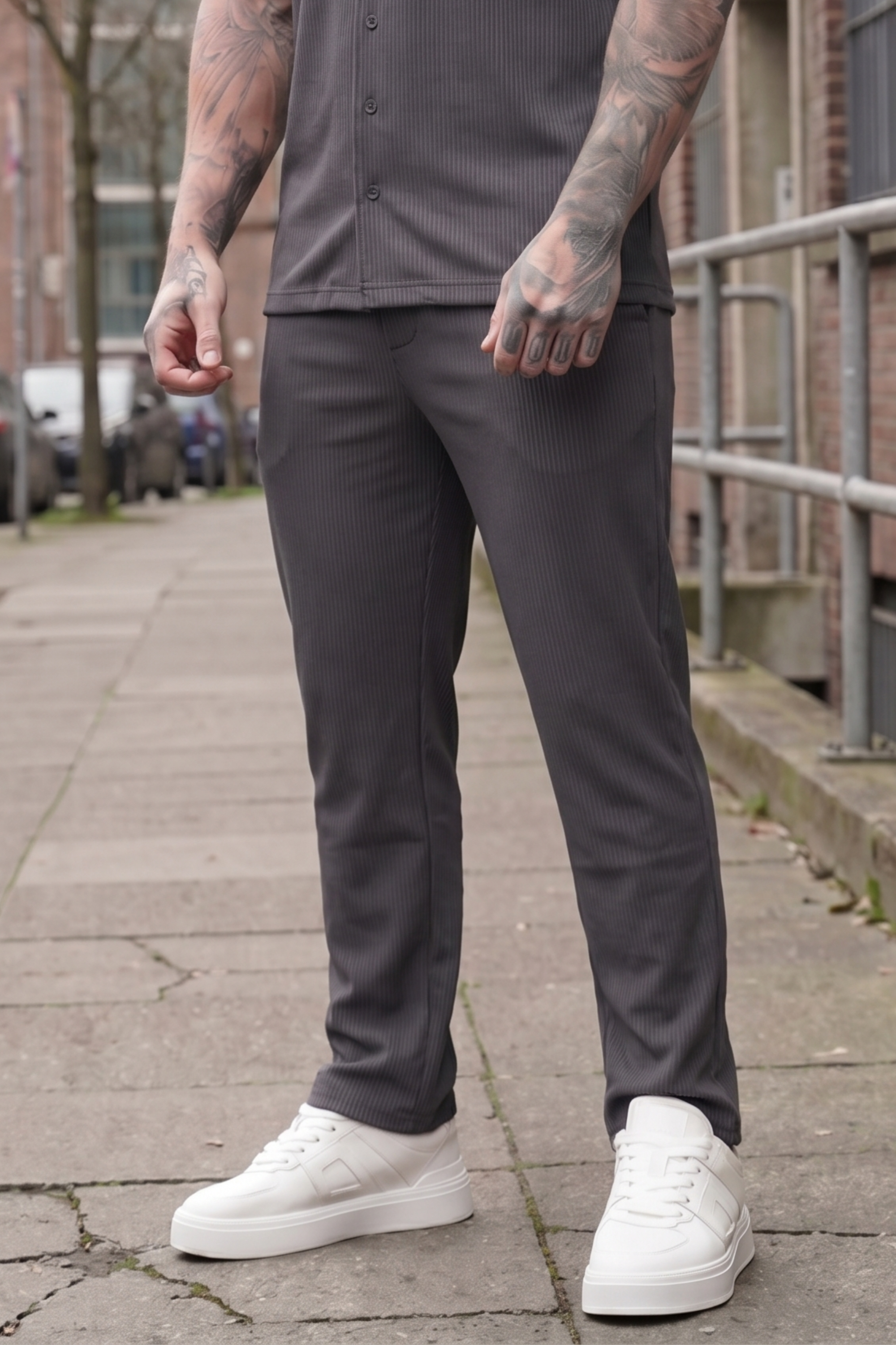 Charcoal Essential Button Up Set Trouser