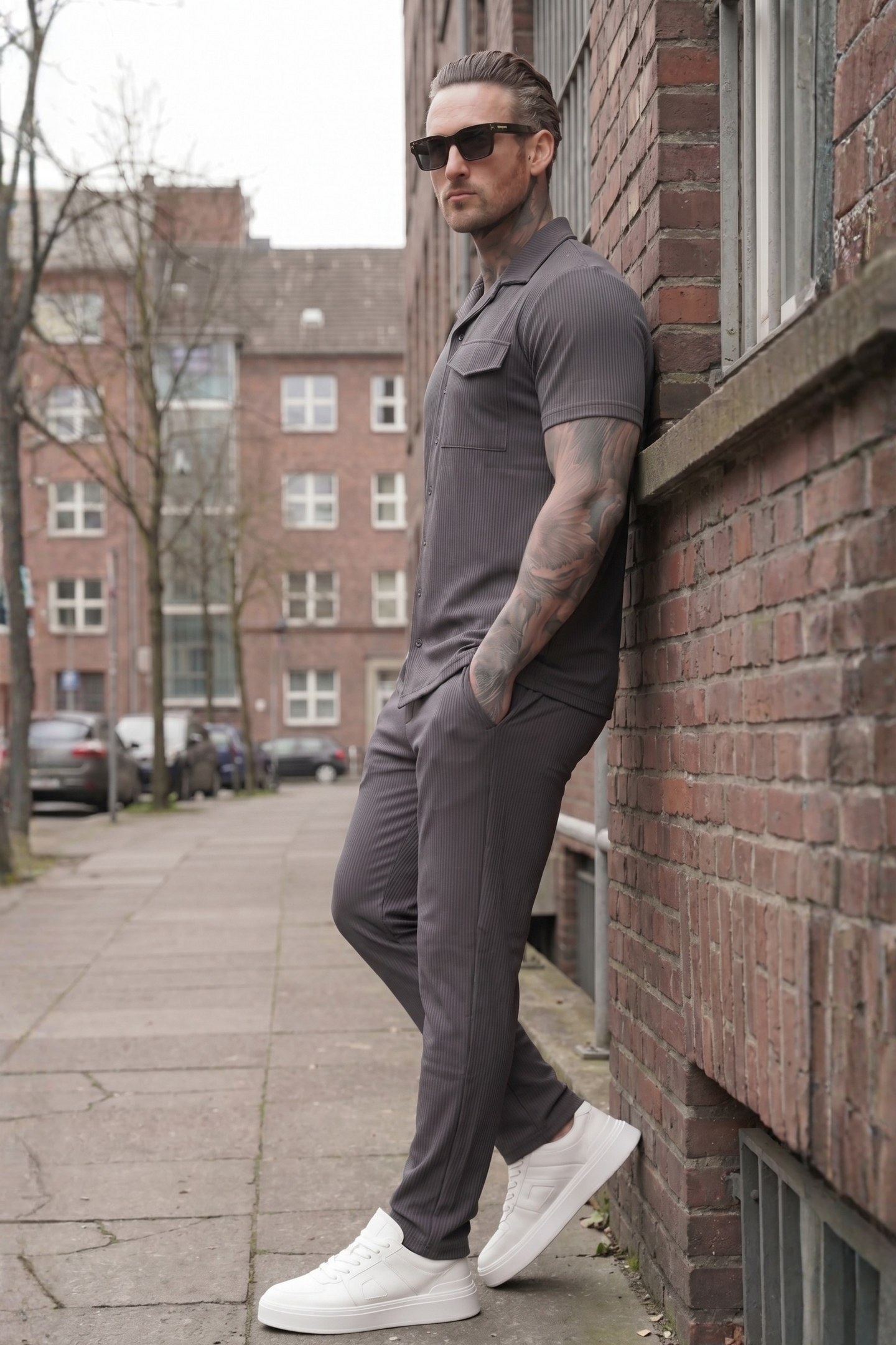 Charcoal Essential Button Up Set