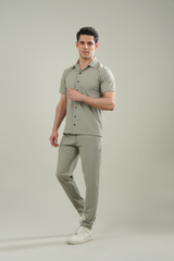 FlexFit Short-Sleeve Button-Up Shirt - Light Grey