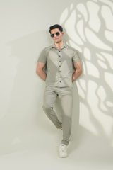 FlexFit Short-Sleeve Button-Up Shirt - Light Grey