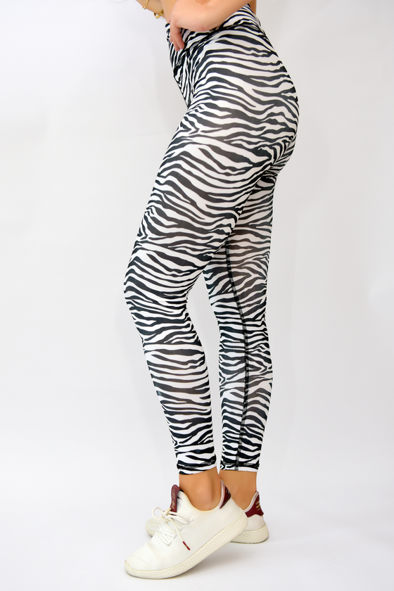 White Black Zebra Tights - Women