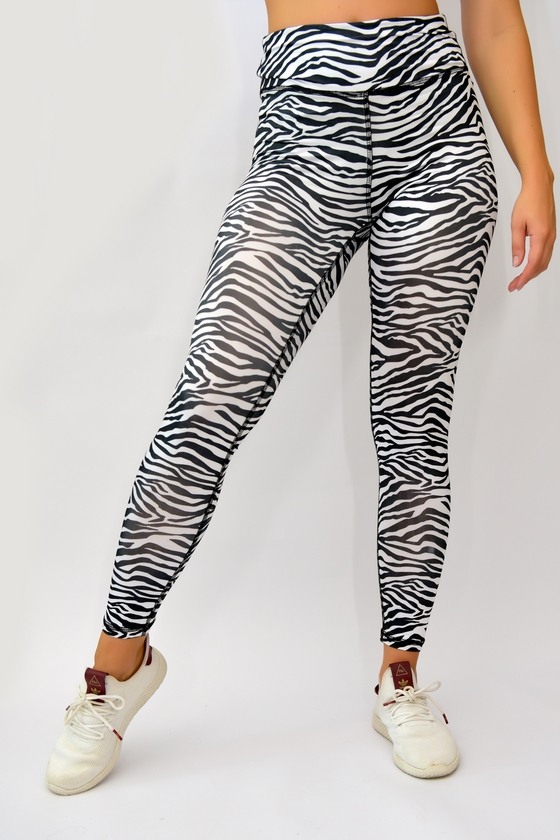 White Black Zebra Tights - Women